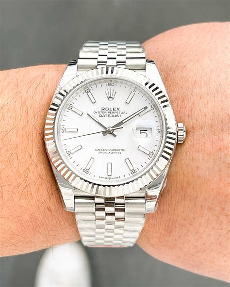 rolex datejust 41 silver dial on wrist|rolex datejust 41mm white gold.